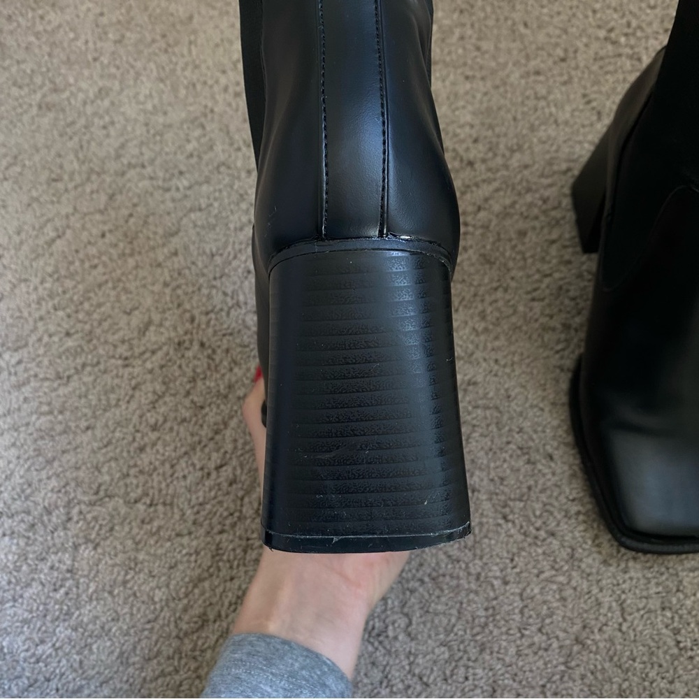 Square Toe Black Leather Booties - image 6